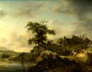 Jan Wouwermans - A Landscape with a Farm on the Bank of a River